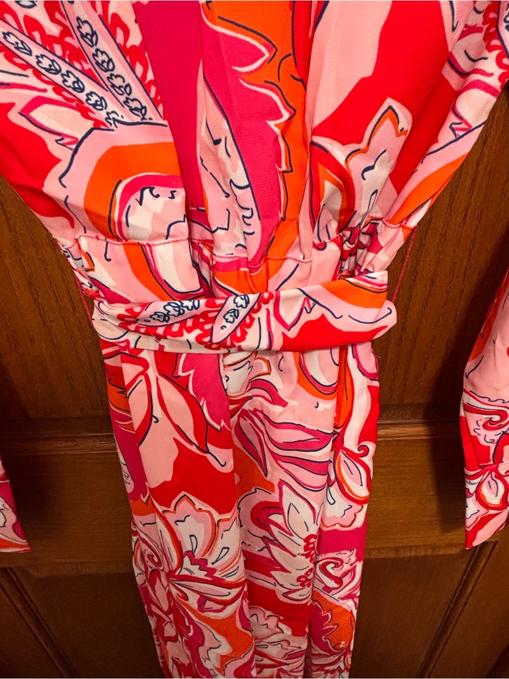 fate by LFD Pink & Orange Floral Maxi Long-Sleeve Romper Sz S. NWT. Flaw on leg - Picture 7 of 12